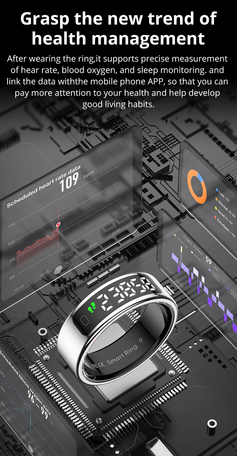 COLMI R12 Smart Ring with Touch Display, Wireless Charging, Health & Fitness Tracker, 5ATM Waterproof for Men & Women