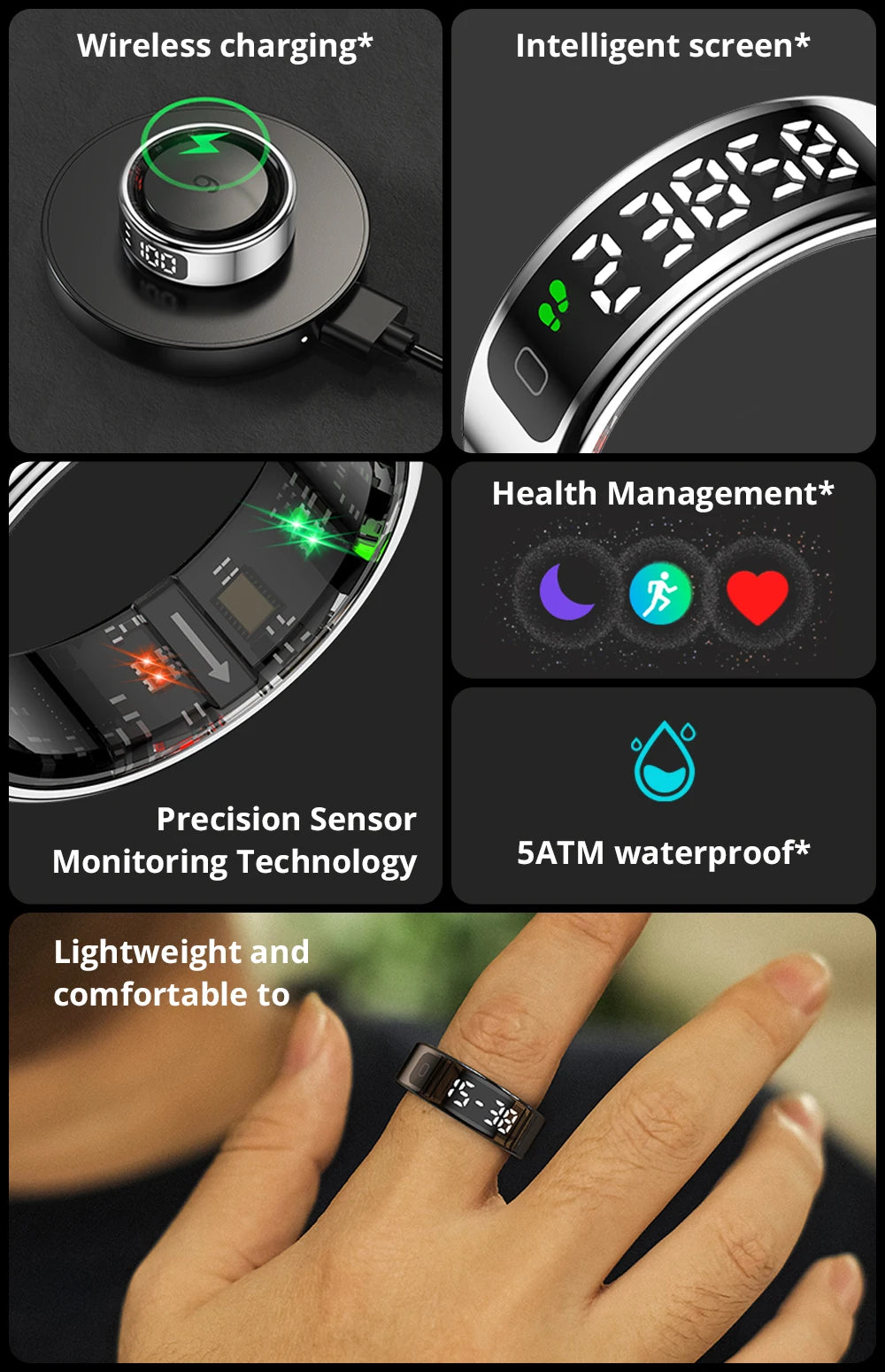 COLMI R12 Smart Ring with Touch Display, Wireless Charging, Health & Fitness Tracker, 5ATM Waterproof for Men & Women
