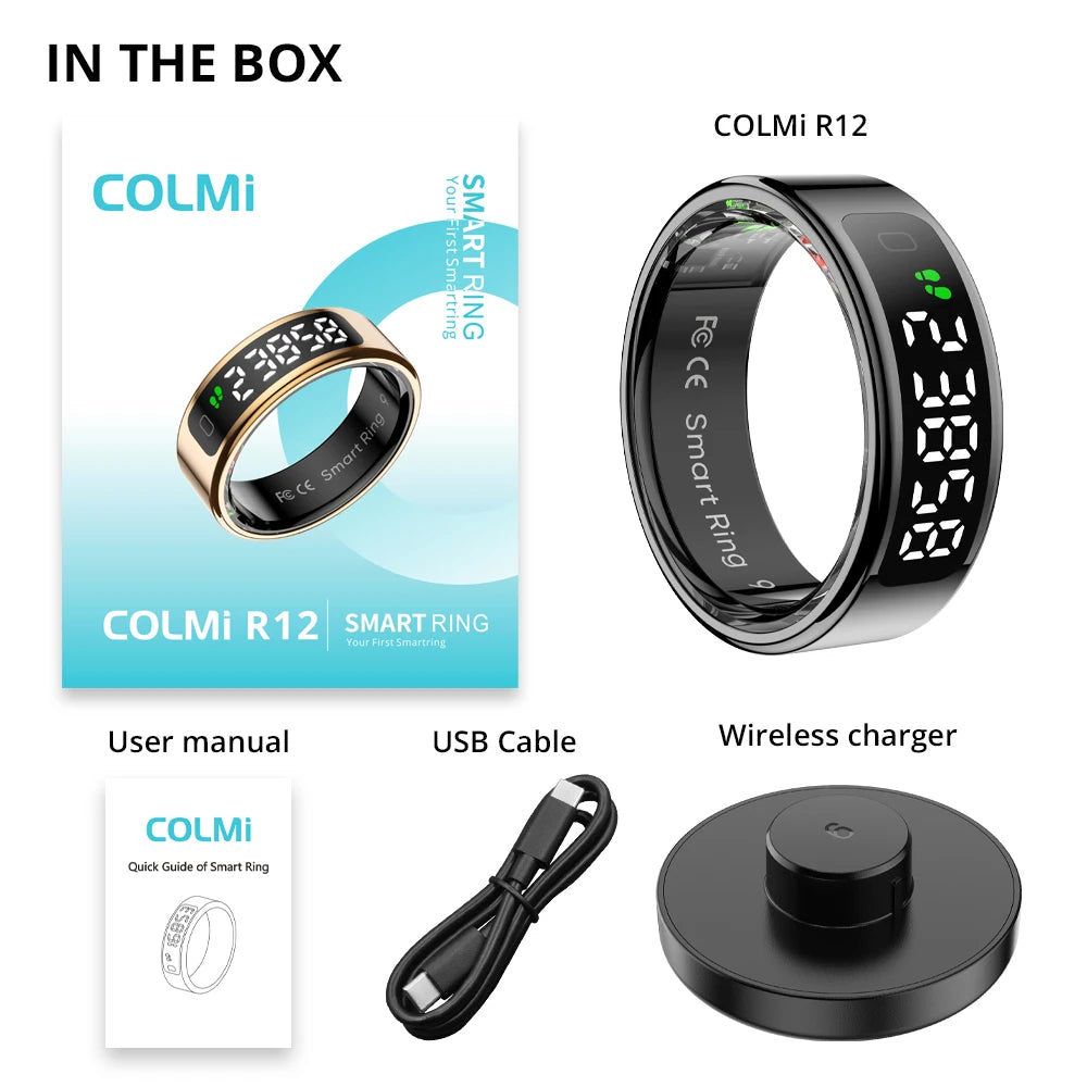 COLMI R12 Smart Ring with Touch Display, Wireless Charging, Health & Fitness Tracker, 5ATM Waterproof for Men & Women