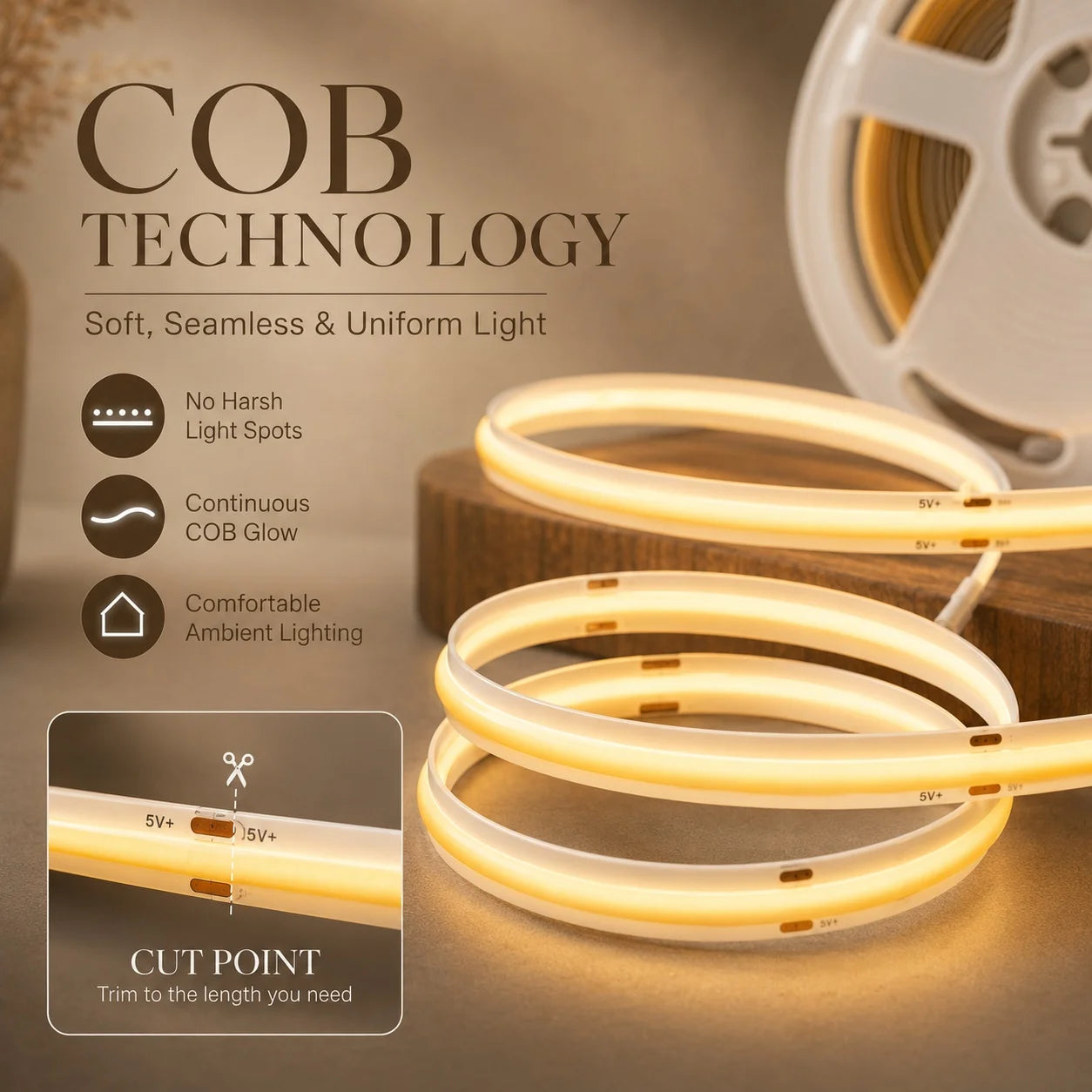 COB LED Strip 5V USB Touch Control Dimmer Dotless Linear Light Tape Self Adhesive For Wardrobe Mirror Home DIY Decor Lighting
