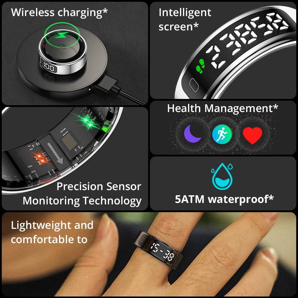 COLMI R12 Smart Ring with Touch Display, Wireless Charging, Health & Fitness Tracker, 5ATM Waterproof for Men & Women
