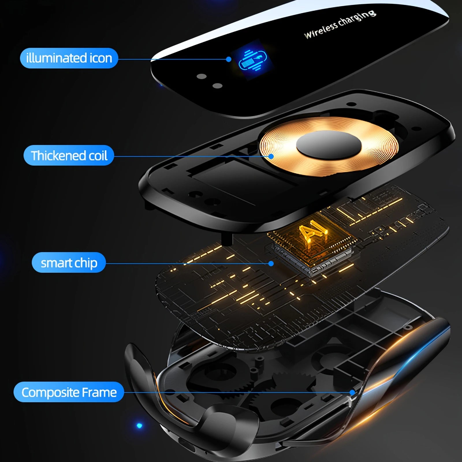 Ccem Ribbons™ Y10 Pro-Series – 15W Fast Wireless Car Charger & Auto-Clamping Phone Mount