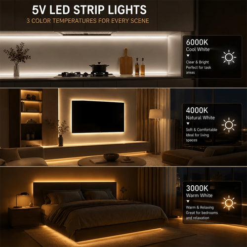 COB LED Strip 5V USB Touch Control Dimmer Dotless Linear Light Tape Self Adhesive For Wardrobe Mirror Home DIY Decor Lighting