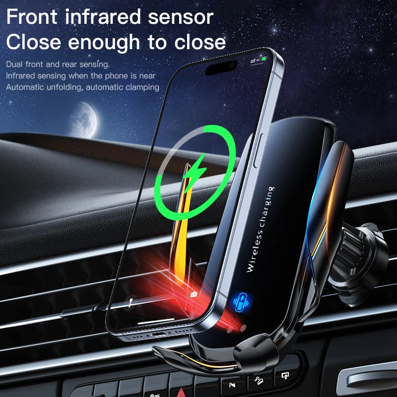 Ccem Ribbons™ Y10 Pro-Series – 15W Fast Wireless Car Charger & Auto-Clamping Phone Mount