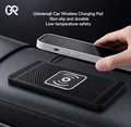 Premium universal Qi wireless car charging pad with anti-slip surface, fast wireless charging, and sleek dashboard design for smartphones.